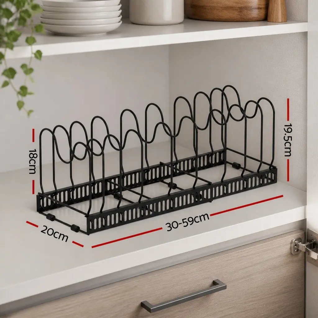 Pots and Pans Organizer Rack Expandable Adjustable Base 59cm x 20cm x 19.5cm
