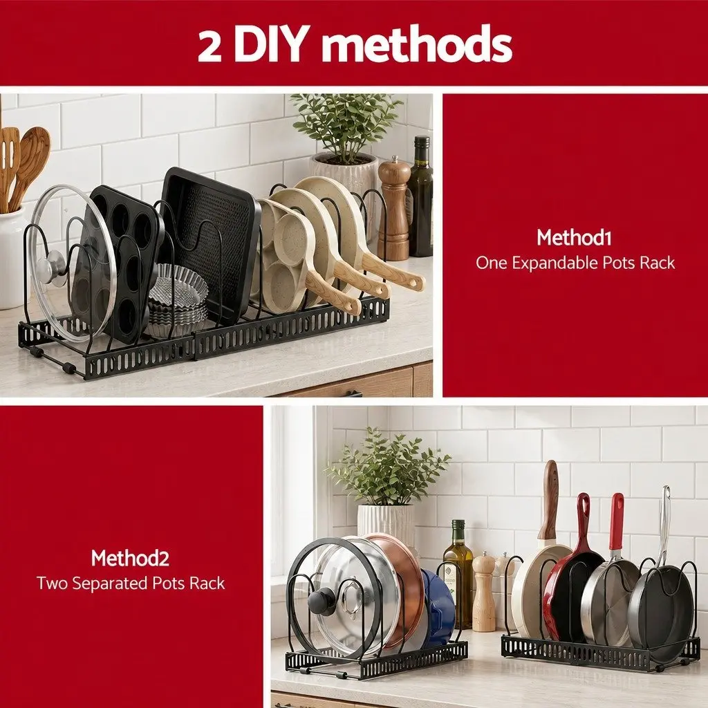 Pots and Pans Organizer Rack Expandable Adjustable Base 59cm x 20cm x 19.5cm