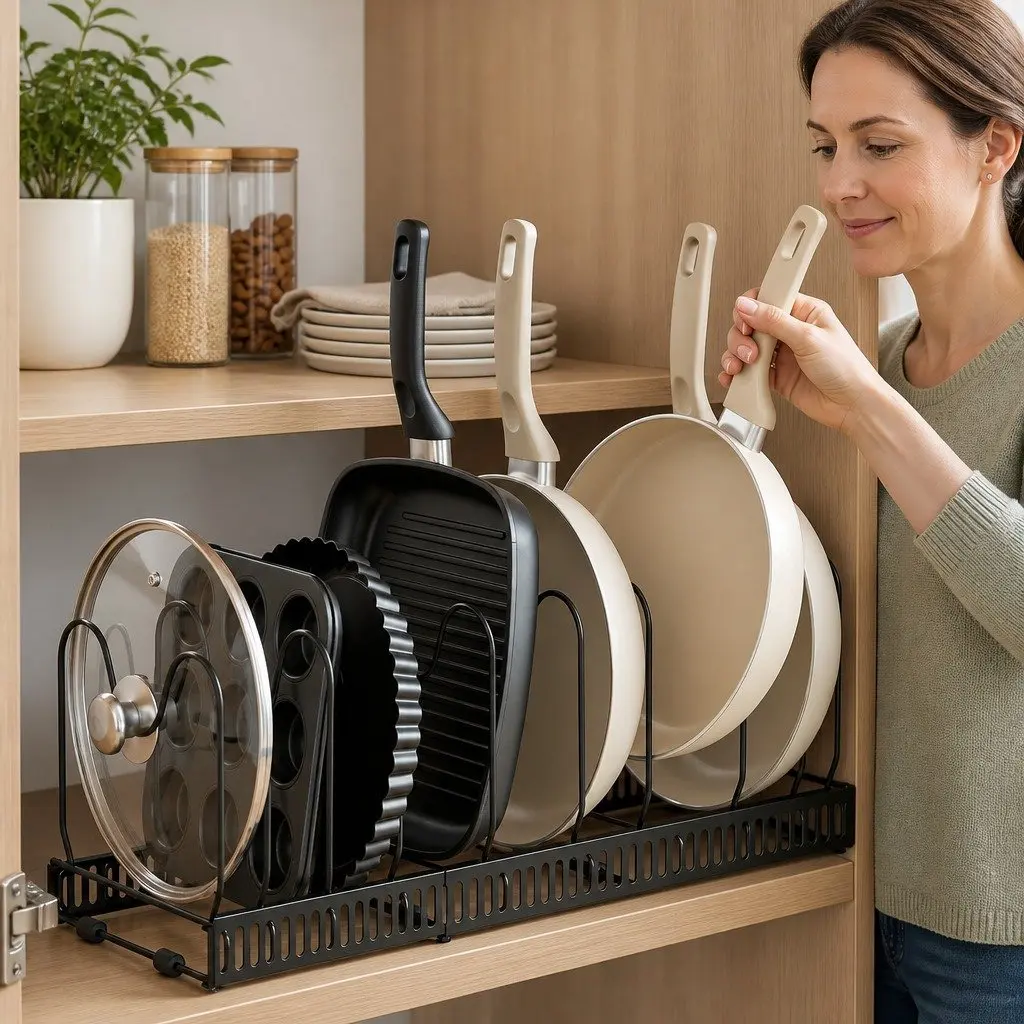 Pots and Pans Organizer Rack Expandable Adjustable Base 59cm x 20cm x 19.5cm
