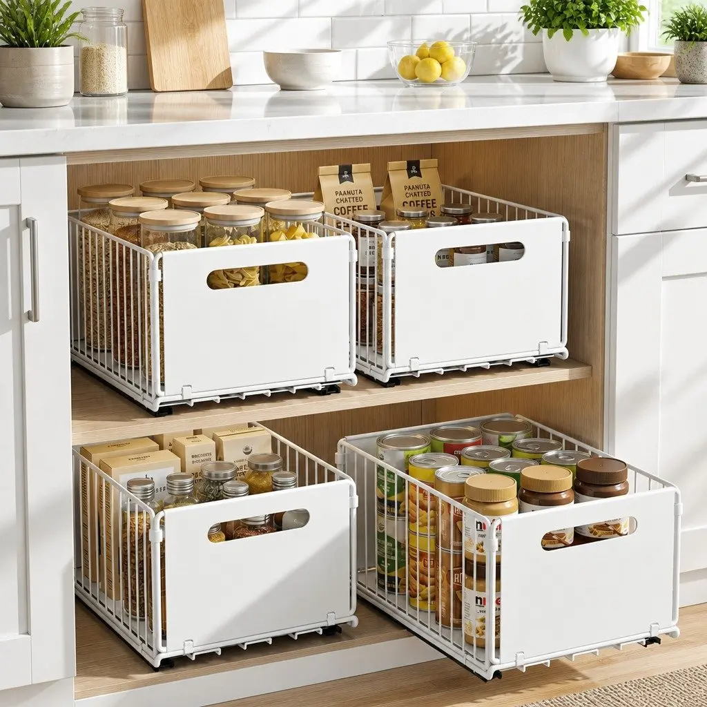 4 Pack White Pull Out Drawers