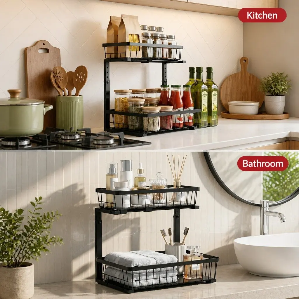 Under Sink Cabinet Organizer Storage with 2 Slide Out Drawers 5 Adjustable