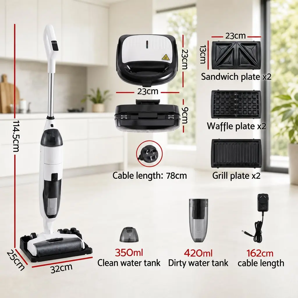 Cordless Wet Dry Vacuum Cleaner 3-in-1 Sandwich Waffle Maker Combo Bundle