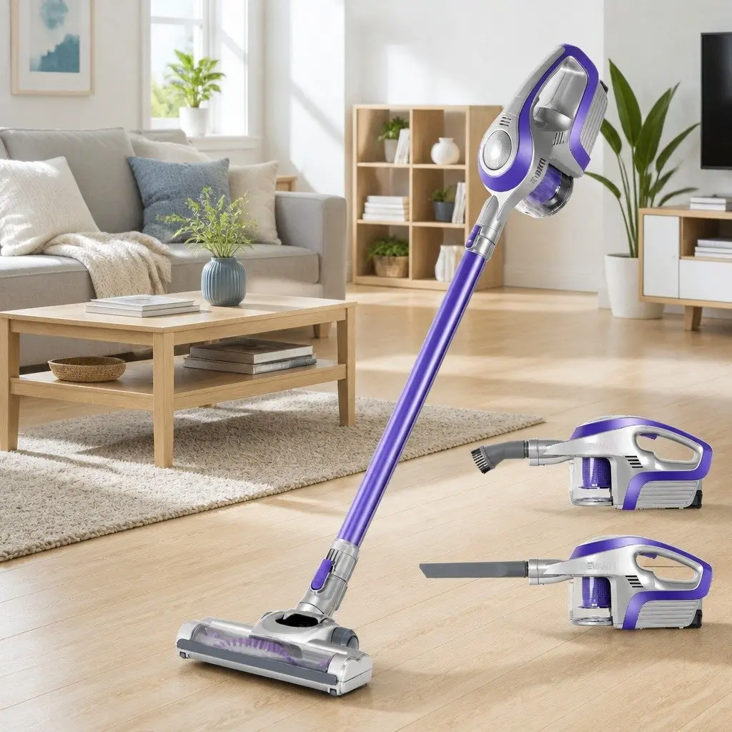 Stick Vacuum Cleaner Cordless Lightweight 150W 0.5L Dust Container Purple Grey