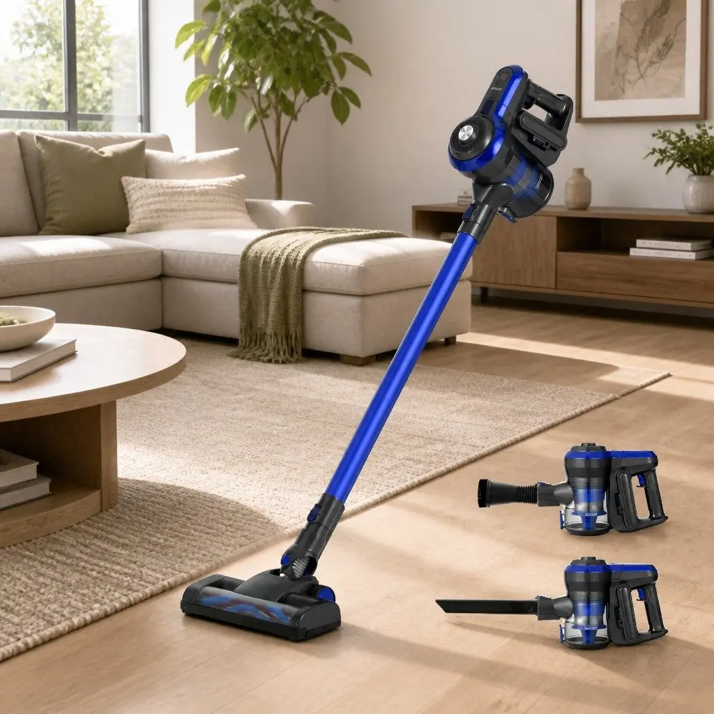 Stick Vacuum Cleaner Cordless Brushless 250W Lightweight HEPA Filter Blue