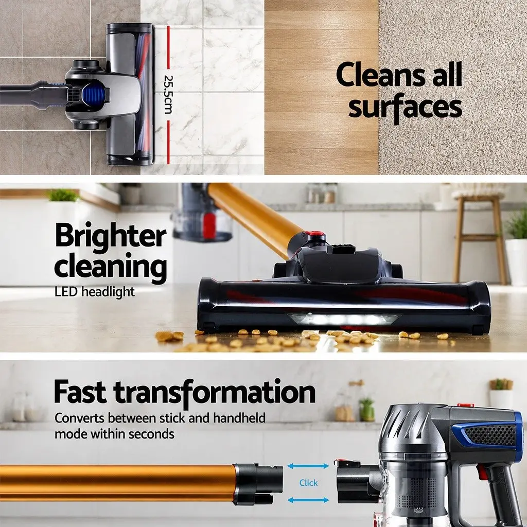 Bagless Cordless Handheld Stick Vacuum Cleaner Lightweight 150W Suction Gold