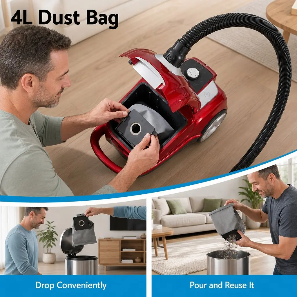 Bagged Canister Vacuum Cleaner 2000W Motor Red Powerful Suction Carpet Hard