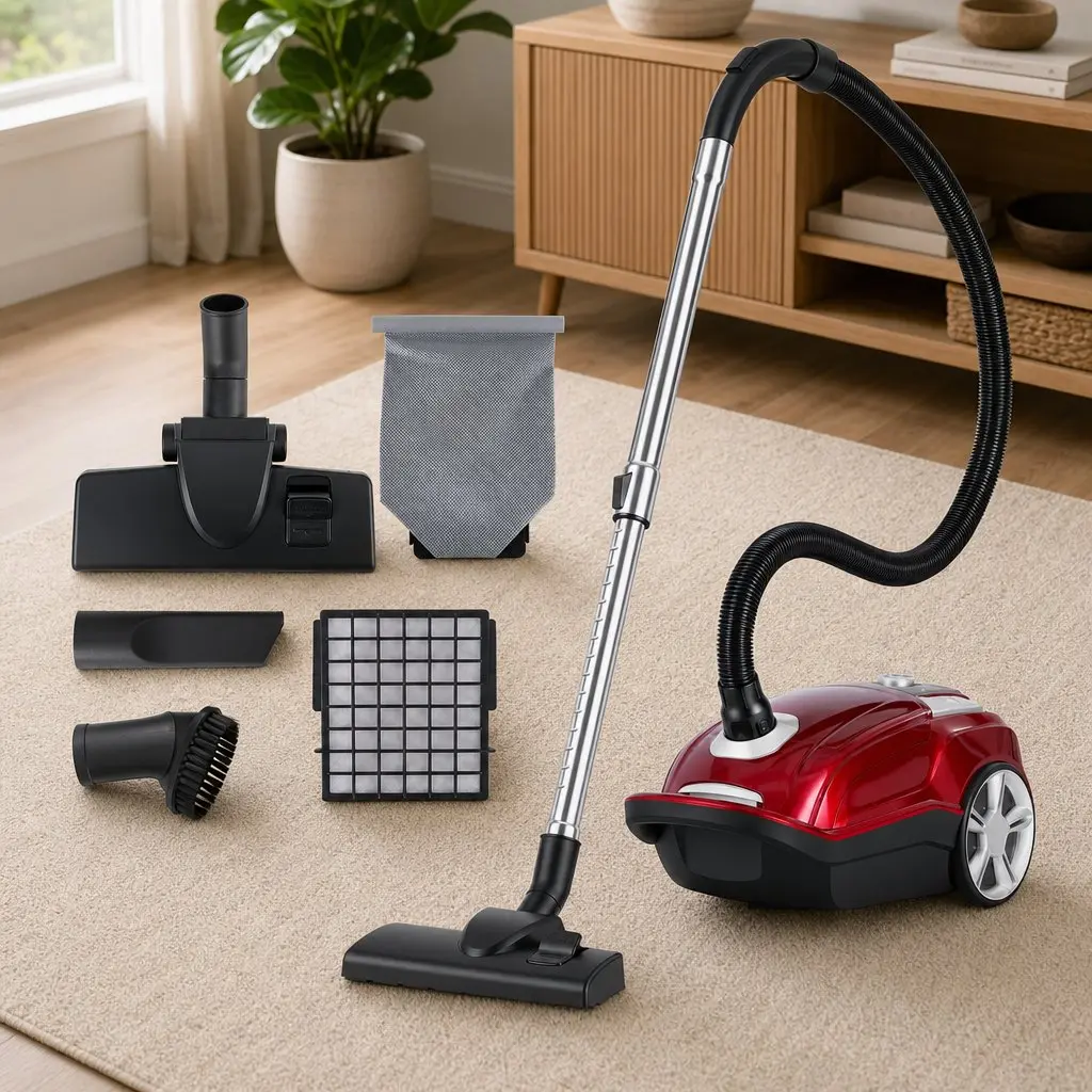Bagged Canister Vacuum Cleaner 2000W Motor Red Powerful Suction Carpet Hard