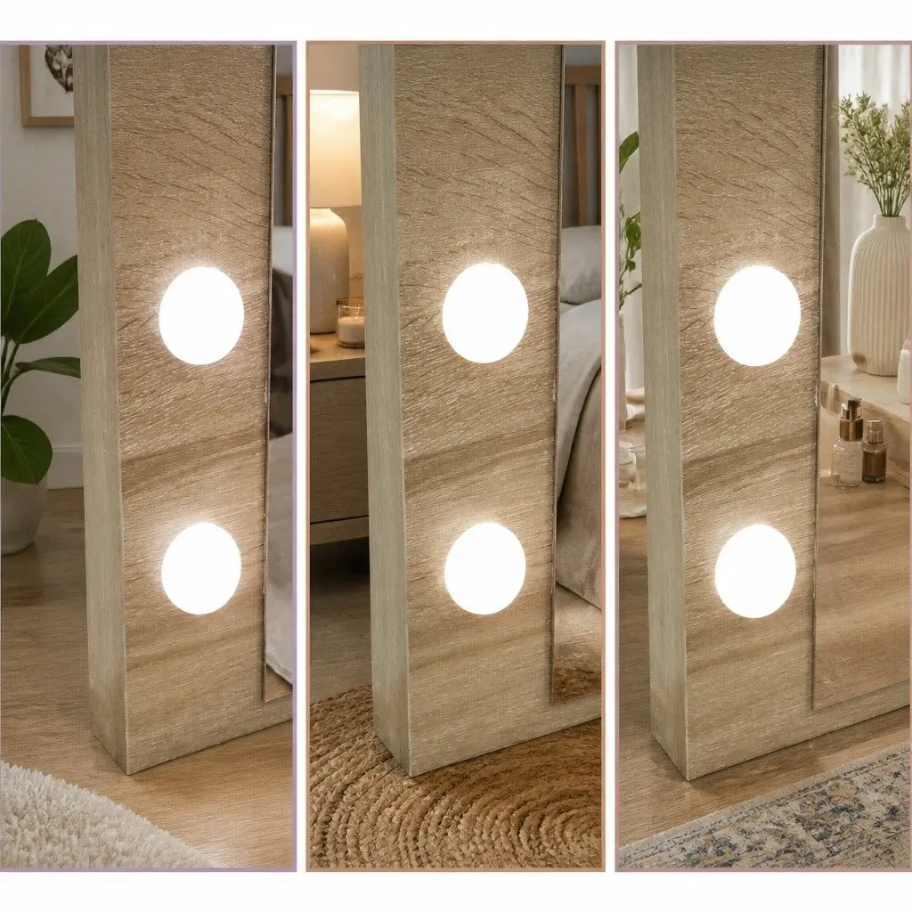 Dressing Table Vanity Set with LED Mirror Oak Size Padded Stool Makeup Storage