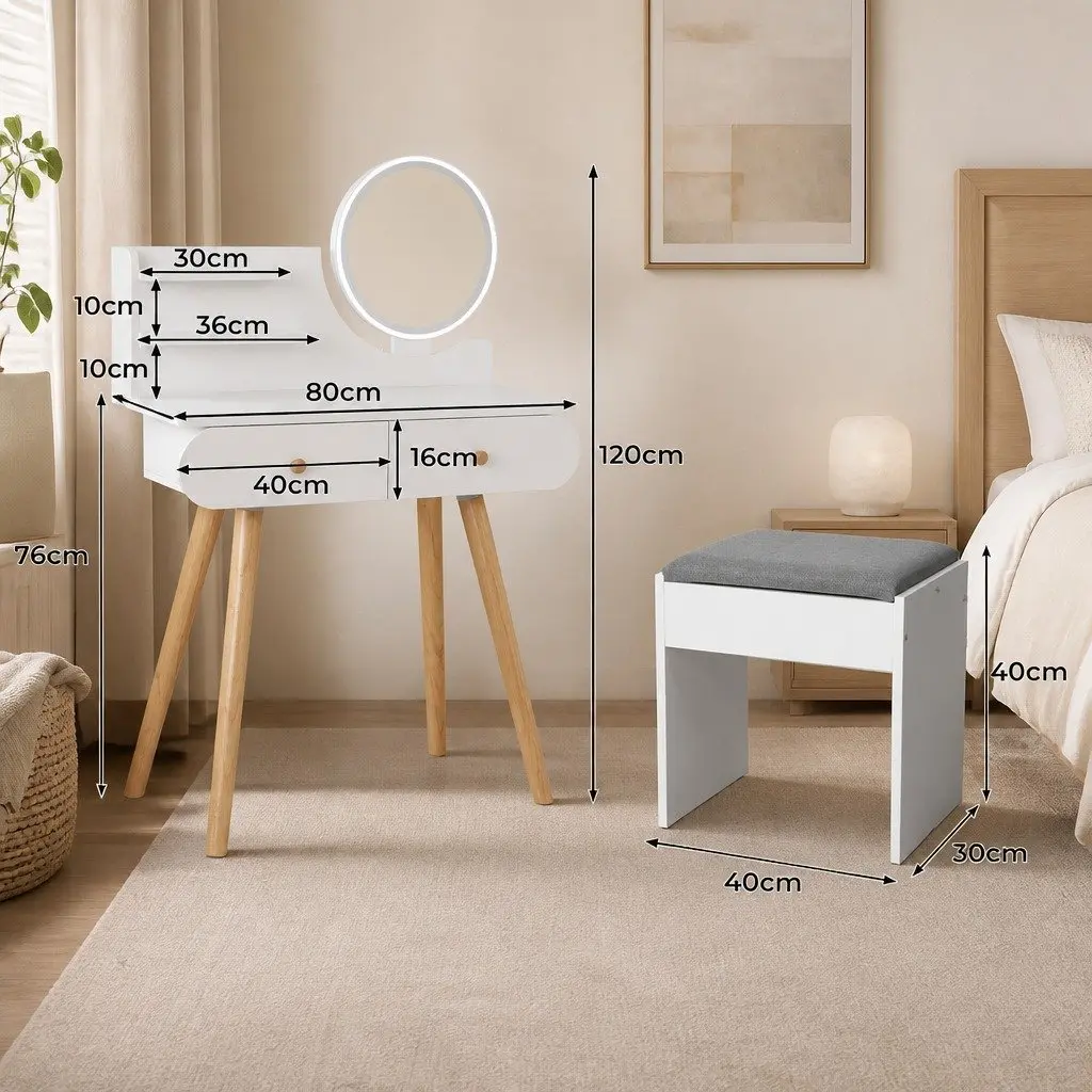 Dressing Table with LED Mirror 2 Drawers 2 Shelves White