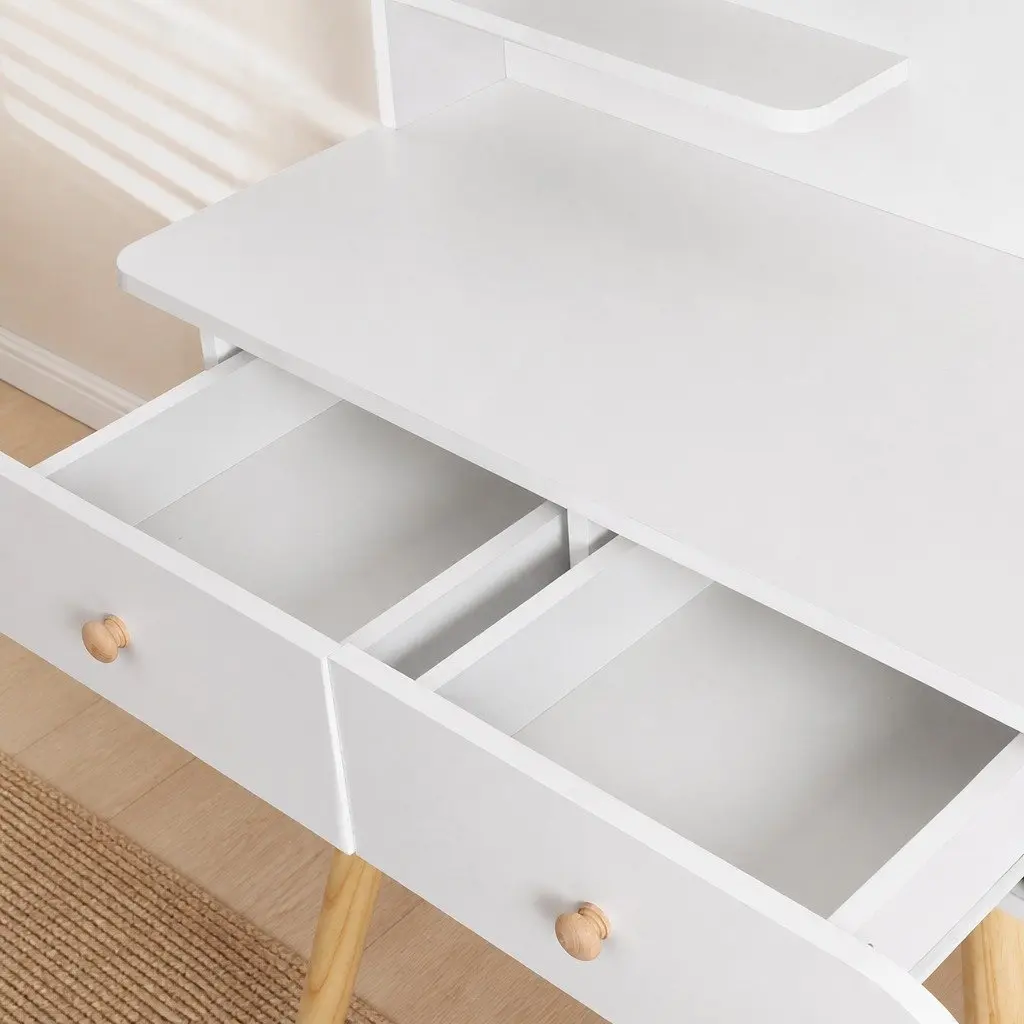 Dressing Table with LED Mirror 2 Drawers 2 Shelves White