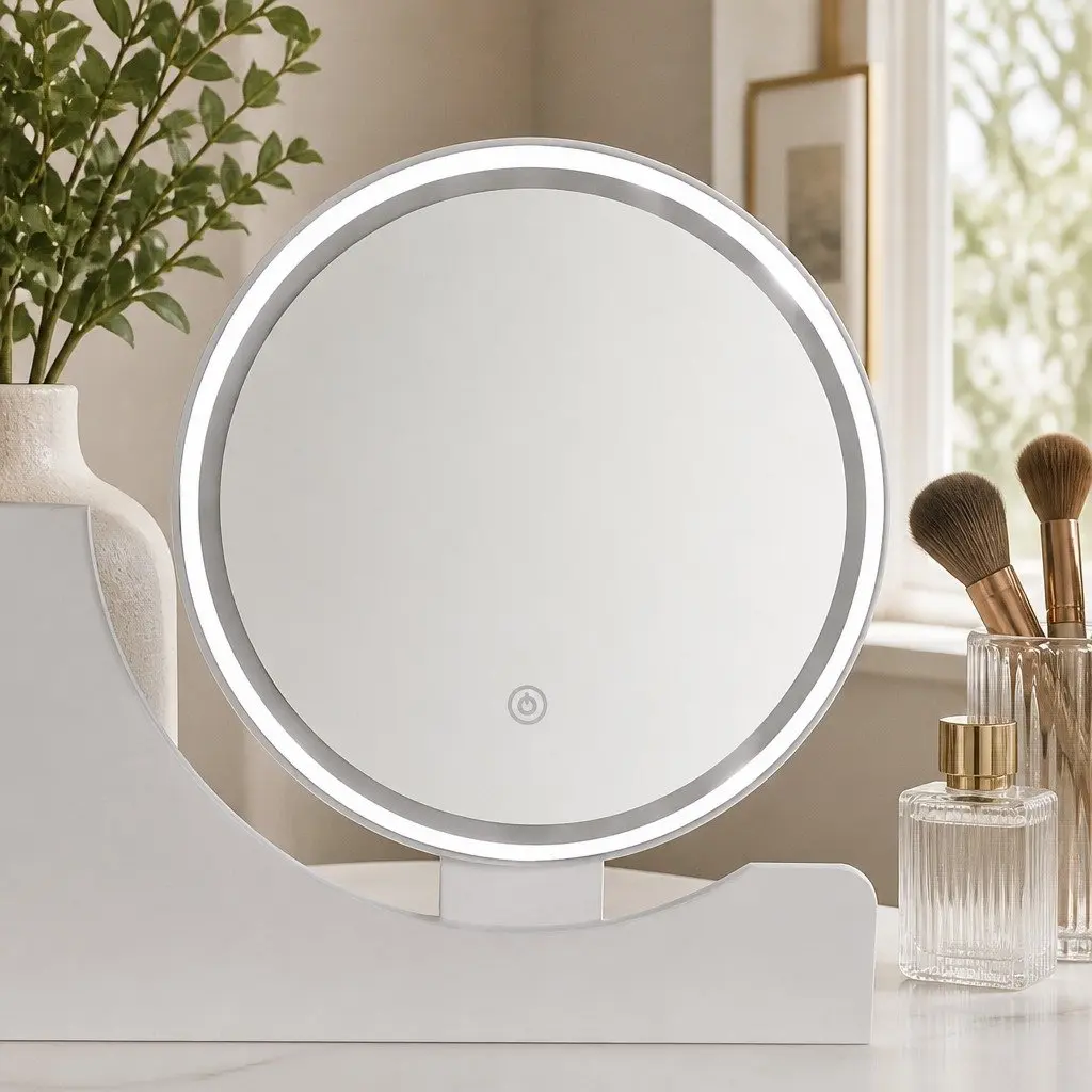 Dressing Table with LED Mirror 2 Drawers 2 Shelves White