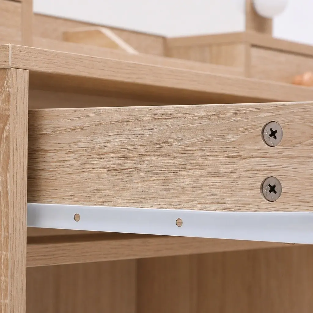 Dressing Table Set LED Mirror Oak 90cm with 7 Drawers and Stool