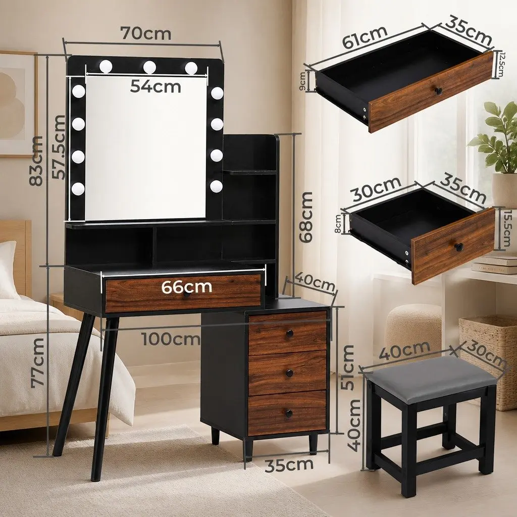Dressing Table Stool Set with LED Lighting