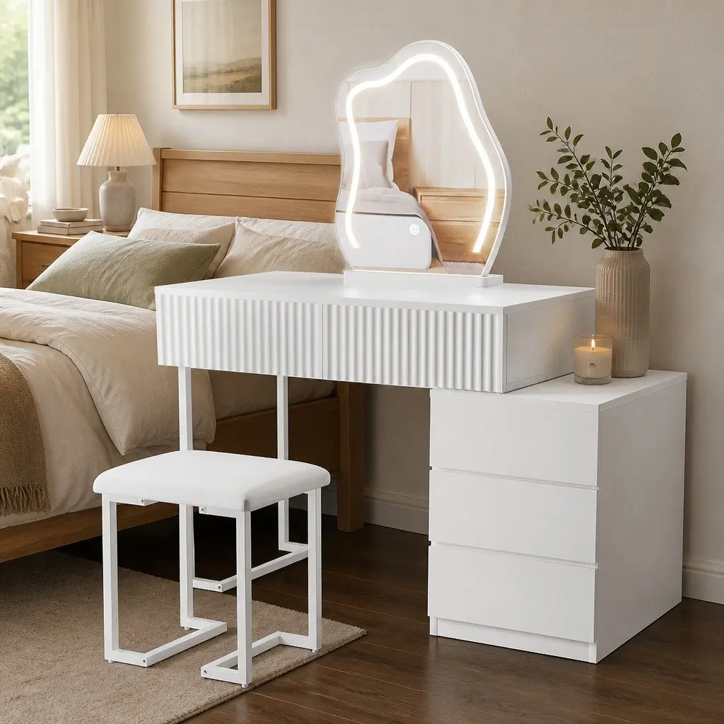Dressing Table Set with LED Mirror and Storage