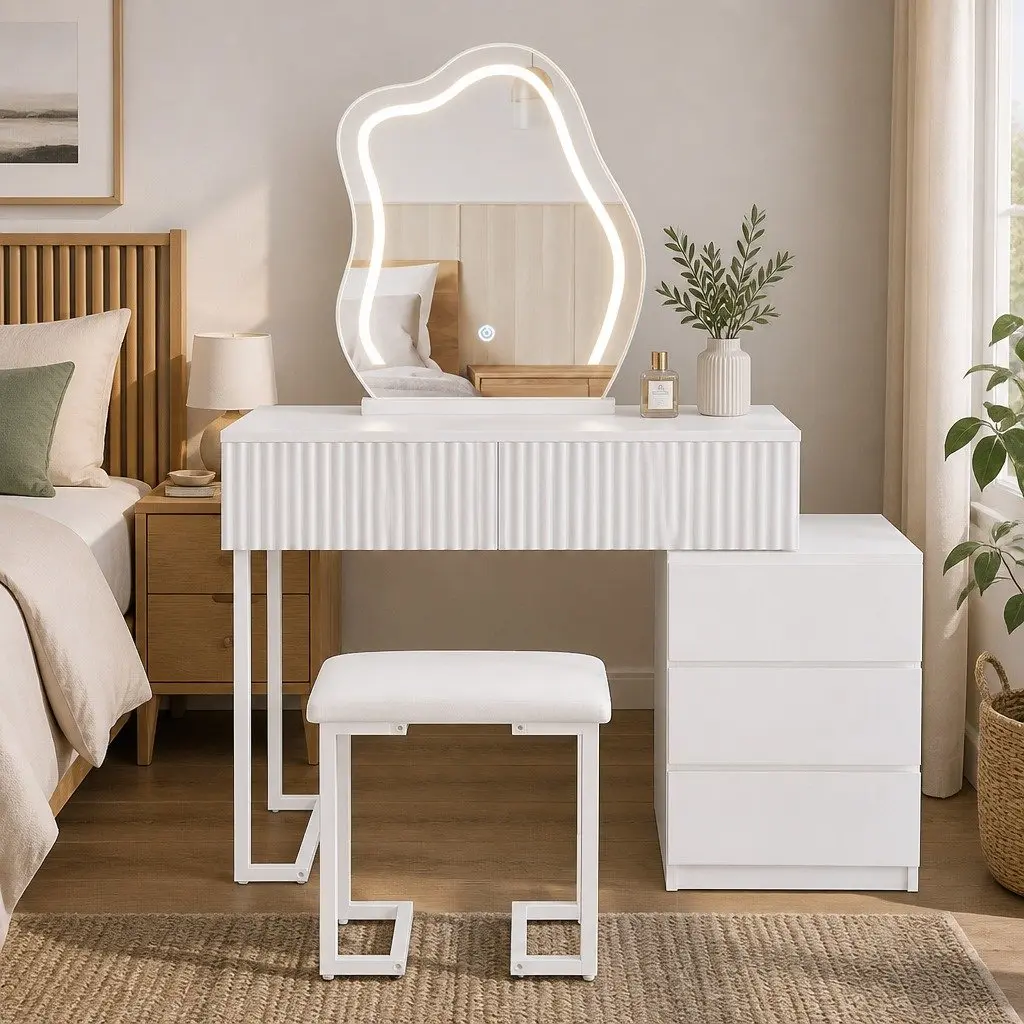 Dressing Table Set with LED Mirror and Storage