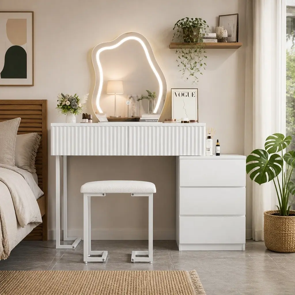 Dressing Table Set with LED Mirror and Storage