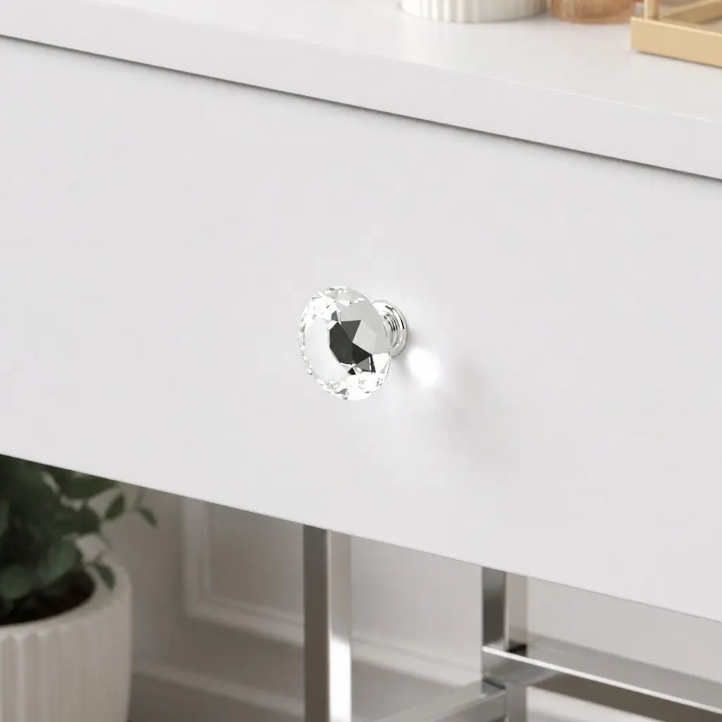 LED Vanity Desk Makeup Mirror Stool Set with 5 Storage Drawers White