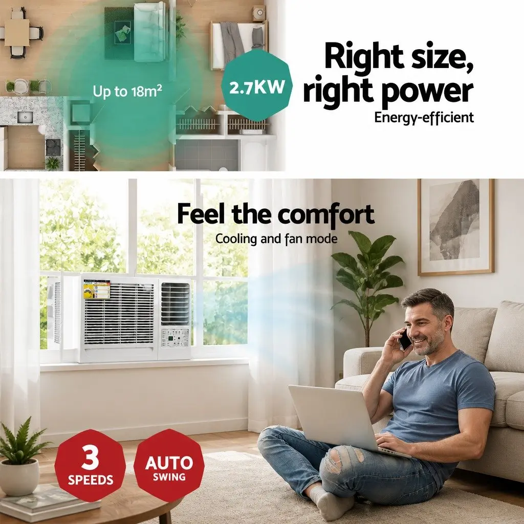 Window Air Conditioner Portable Cooling Unit 2.7kW LED Control White