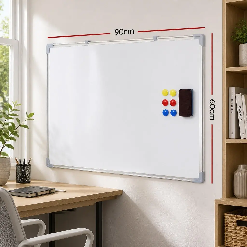 Magnetic Whiteboard 60x90cm Double-Sided Erase Board Marker Eraser Tray Yellow