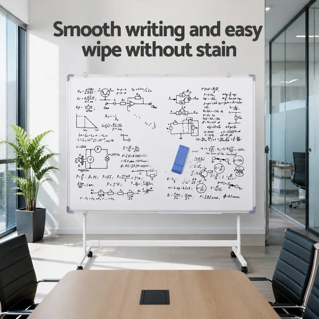 Double-Sided Magnetic Whiteboard with Lockable Wheels 90x120cm Yellow Erase
