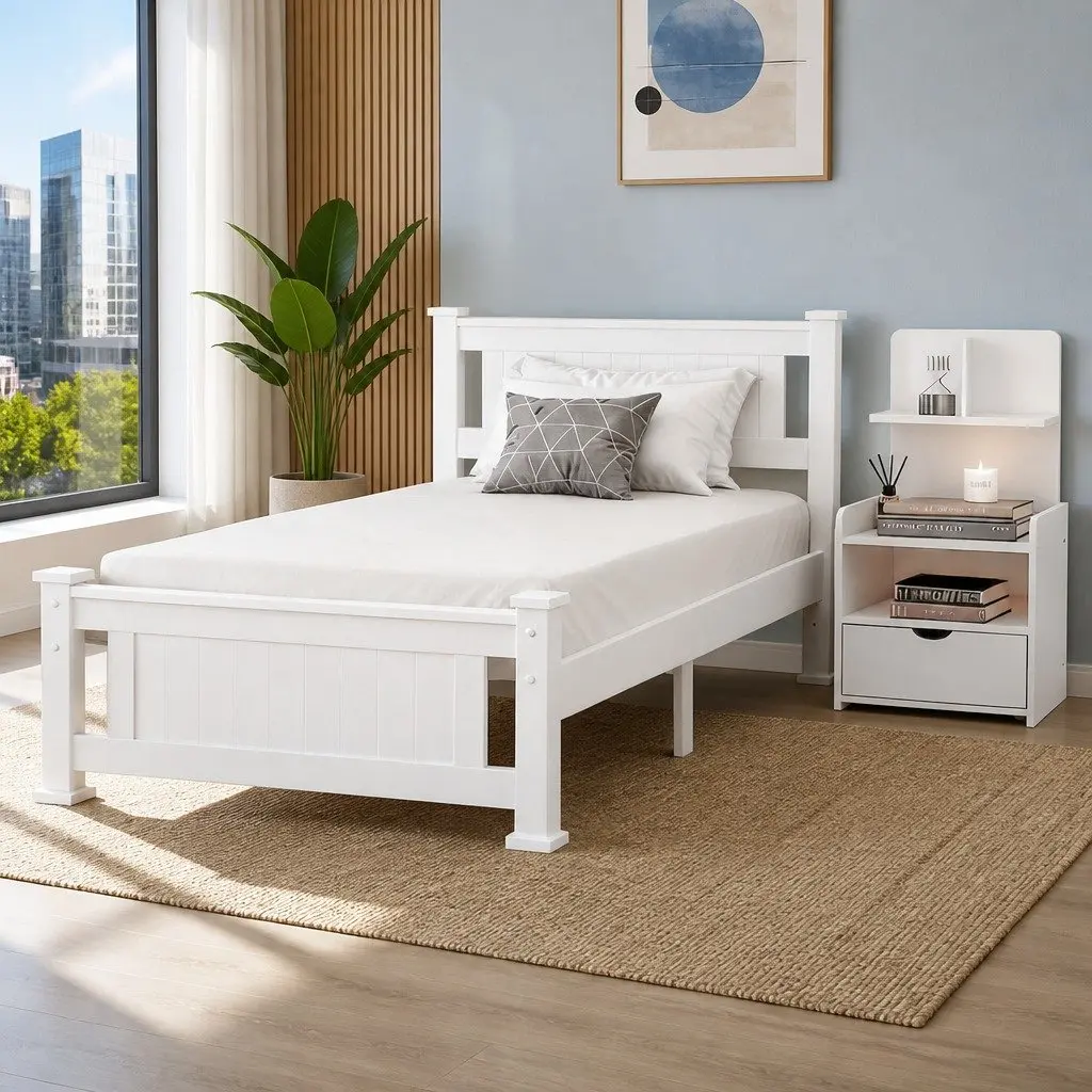 King Single Bed Frame and Nightstand Set