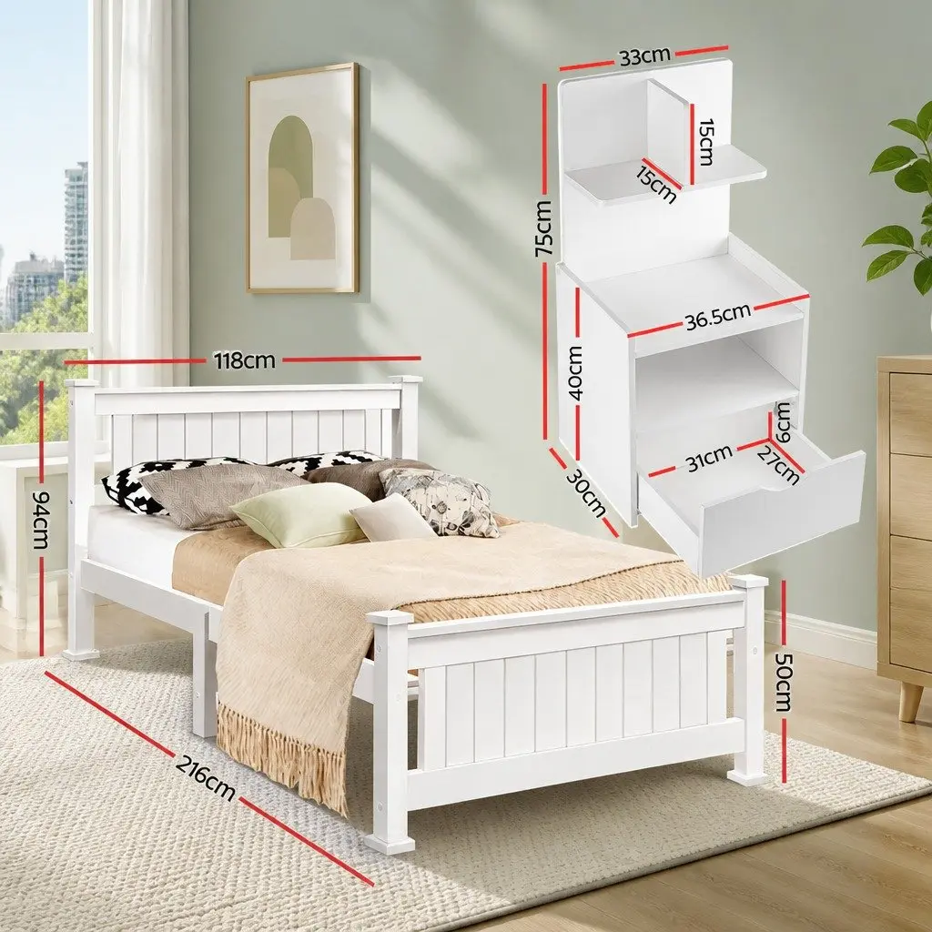 King Single Bed Frame and Nightstand Set