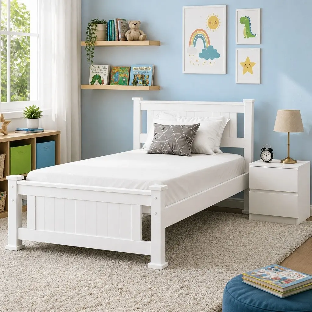 King Single Bed Frame with Bedside Table Wooden Storage Bedroom Furniture Set