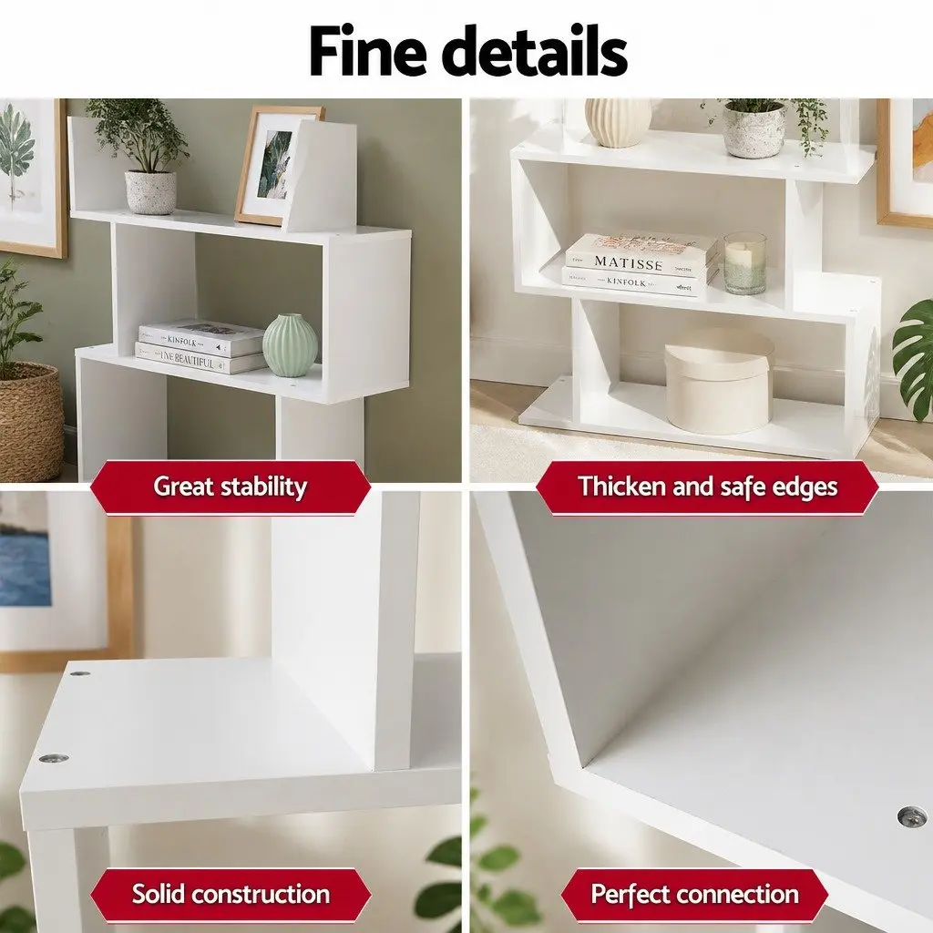 King Single Bed Frame with Pull-Out Trundle and 6-Tier Display Shelf White