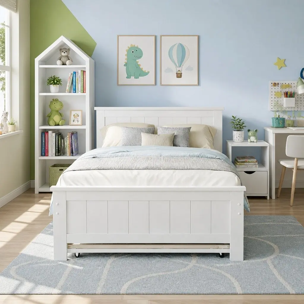 King Single Bed Frame with Trundle & Storage