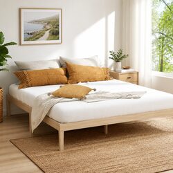 King Size Wooden Bed Frame Pine Slatted Base Minimalist Platform Bedroom