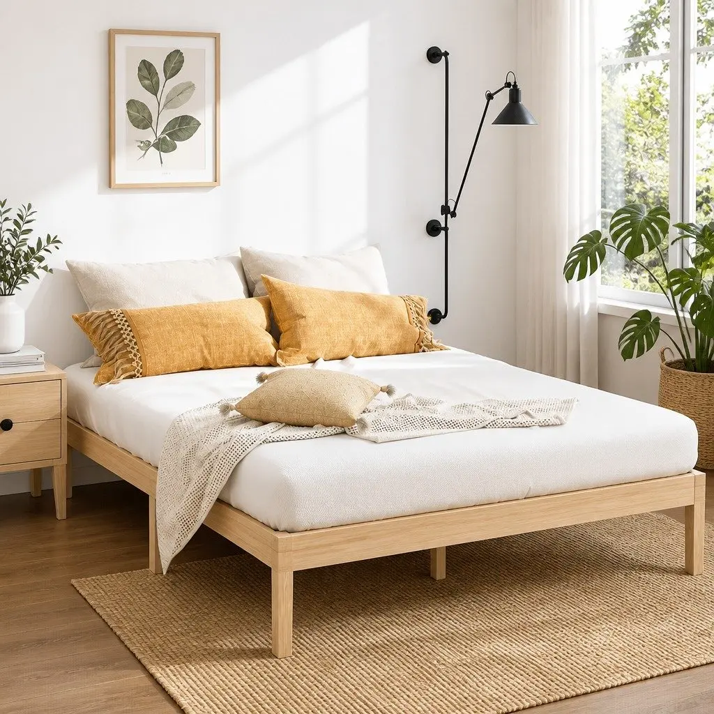 Queen Size Wooden Bed Frame Pine Timber Platform Slat Base Minimalist Bedroom