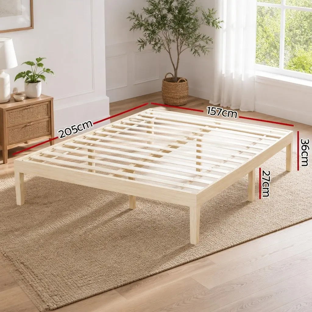 Queen Size Wooden Bed Frame Pine Timber Platform Slat Base Minimalist Bedroom