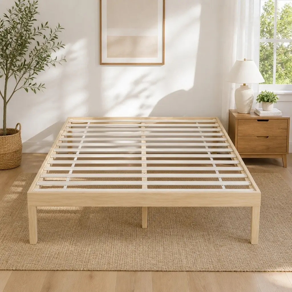 Queen Size Wooden Bed Frame Pine Timber Platform Slat Base Minimalist Bedroom