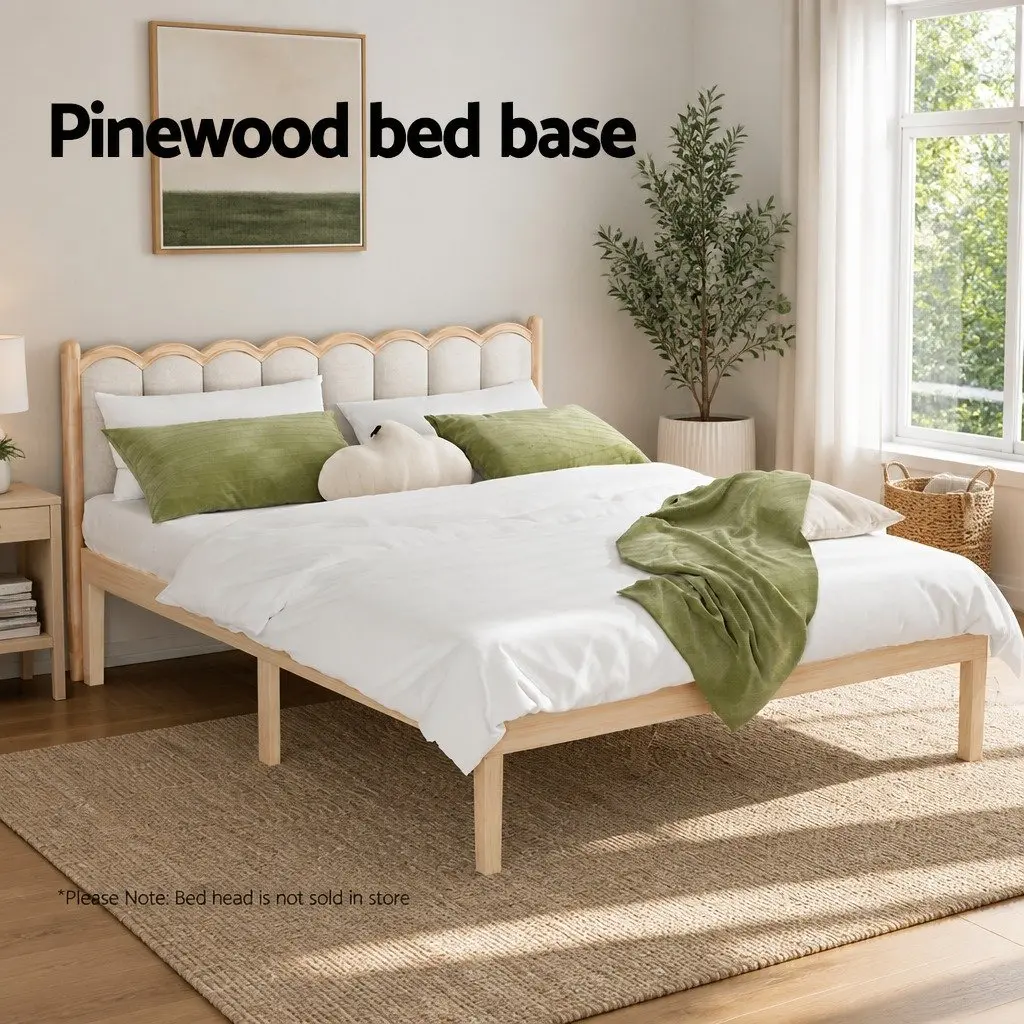 Queen Size Wooden Bed Frame Pine Timber Platform Slat Base Minimalist Bedroom