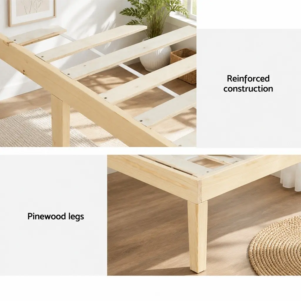 Queen Size Wooden Bed Frame Pine Timber Platform Slat Base Minimalist Bedroom