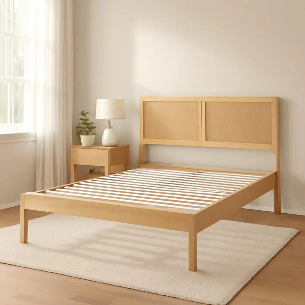 Queen Bed Frame and Rattan Headboard