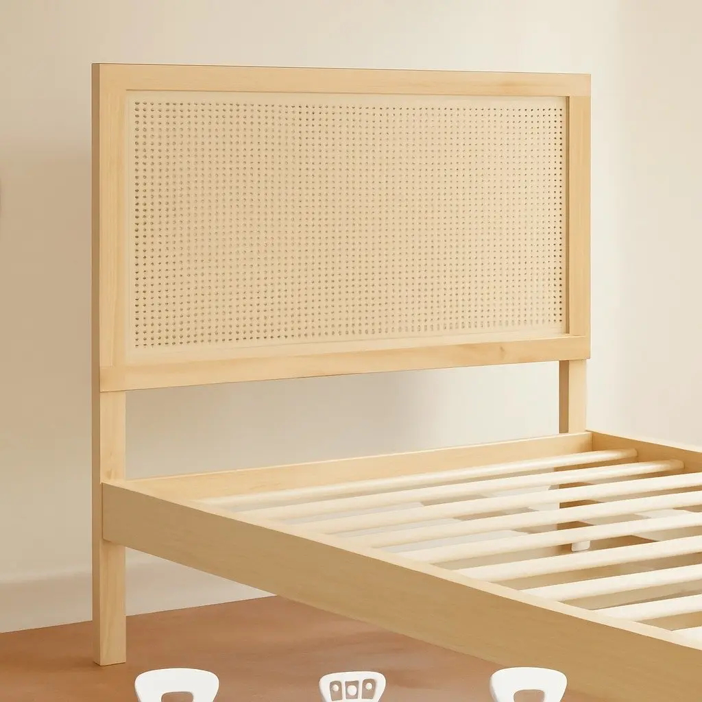 Queen Bed Frame and Rattan Headboard