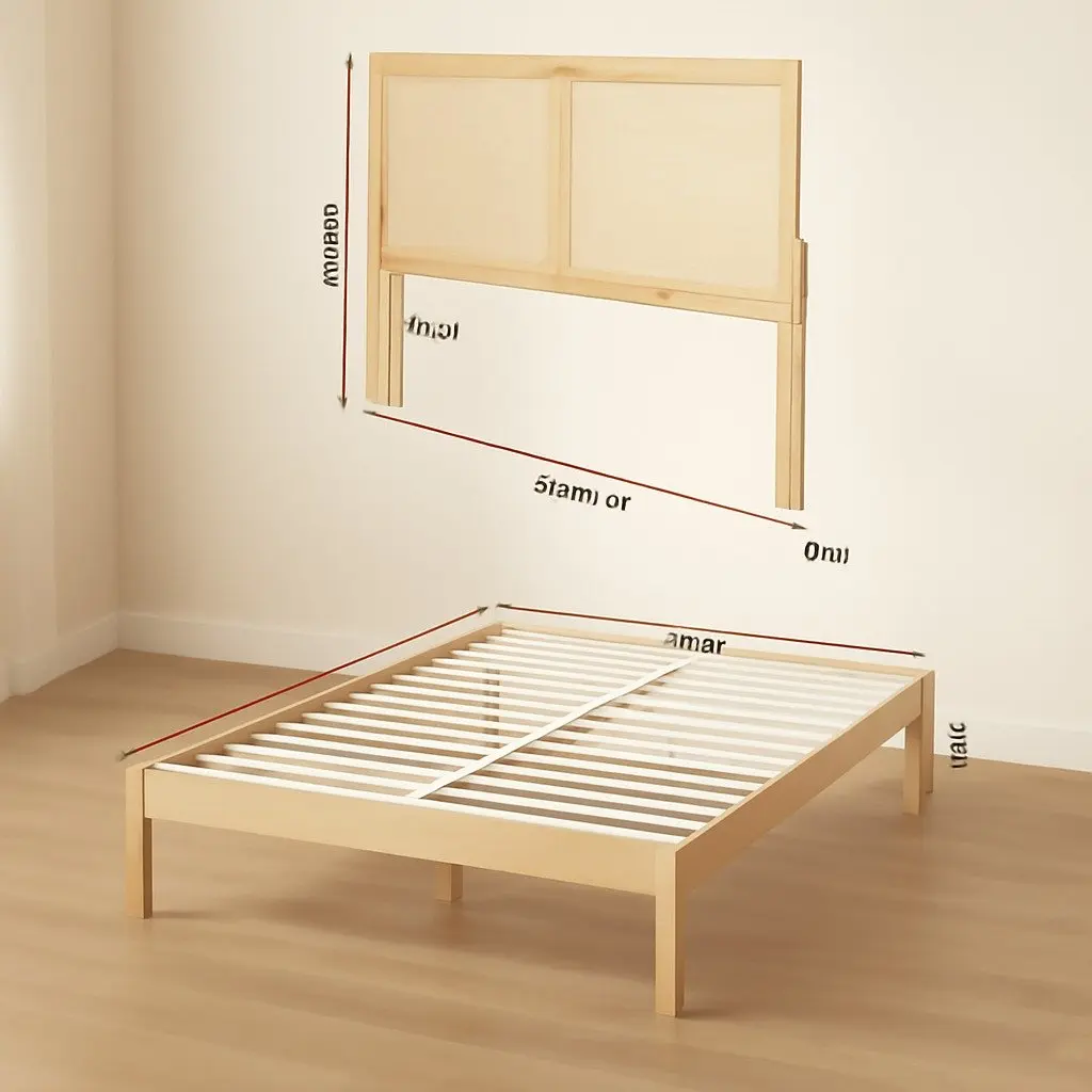 Queen Bed Frame and Rattan Headboard