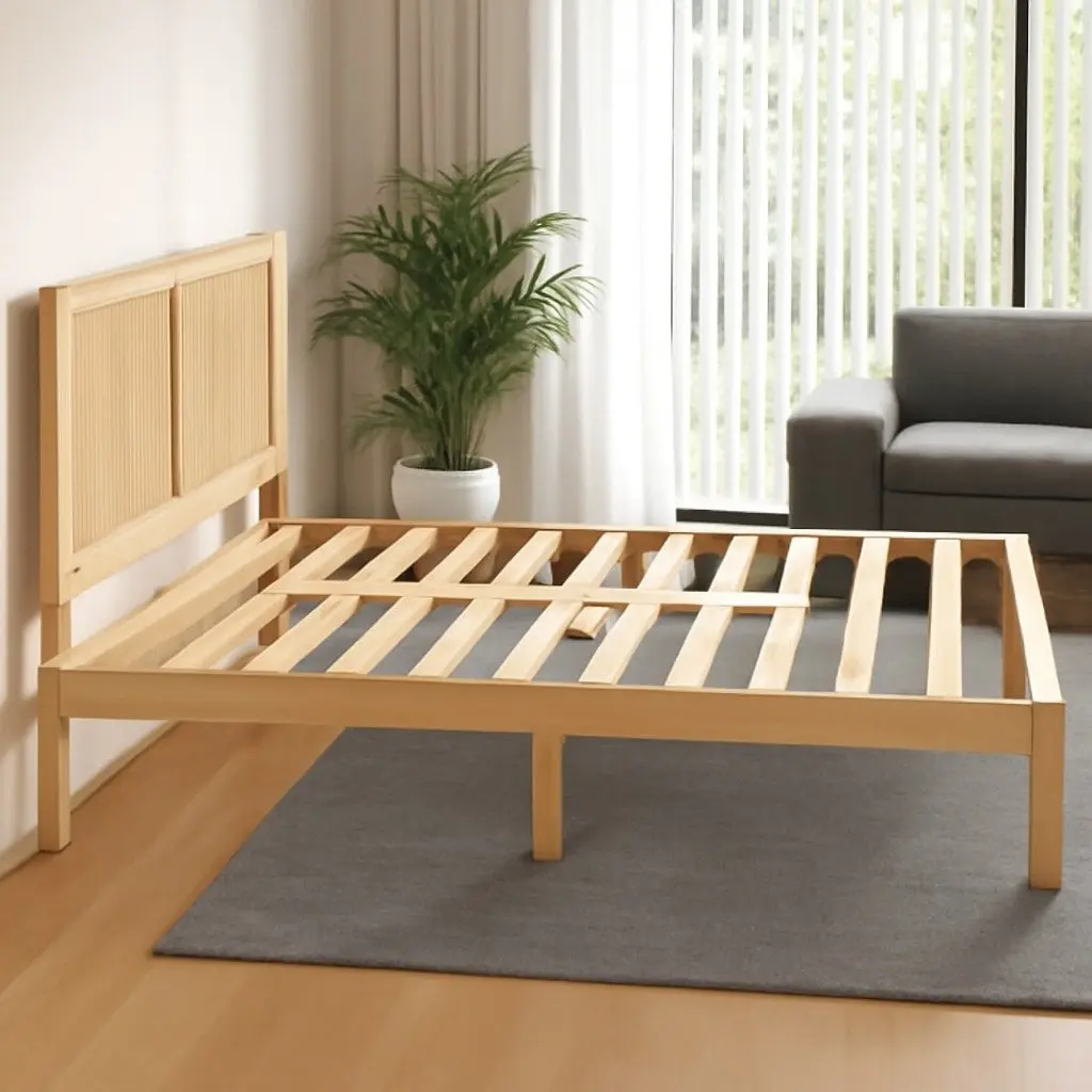 Queen Bed Frame and Rattan Headboard