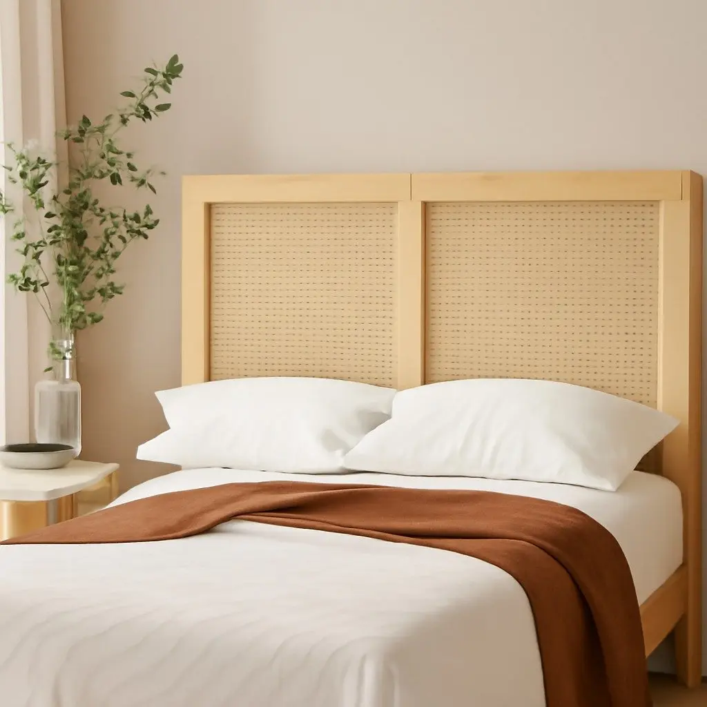 Queen Bed Frame and Rattan Headboard