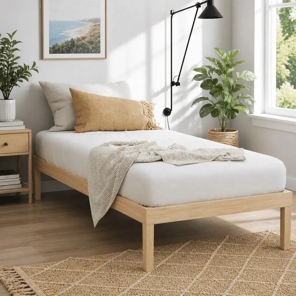 Single Bed Frame Wooden Base Pinewood Slatted Easy Assembly 190 x 96 x 36 cm
