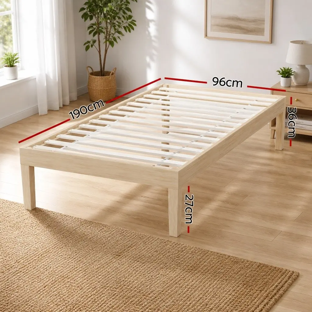 Single Bed Frame Wooden Base Pinewood Slatted Easy Assembly 190 x 96 x 36 cm