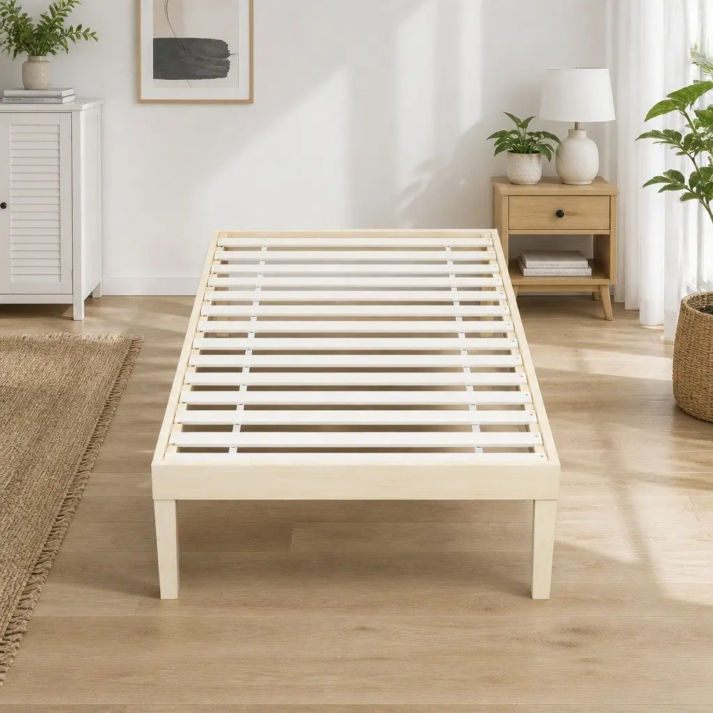 Single Bed Frame Wooden Base Pinewood Slatted Easy Assembly 190 x 96 x 36 cm