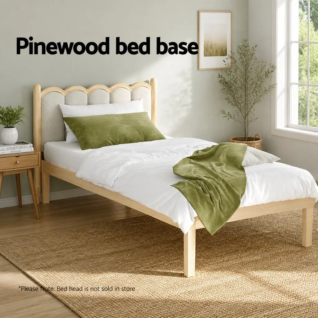 Single Bed Frame Wooden Base Pinewood Slatted Easy Assembly 190 x 96 x 36 cm