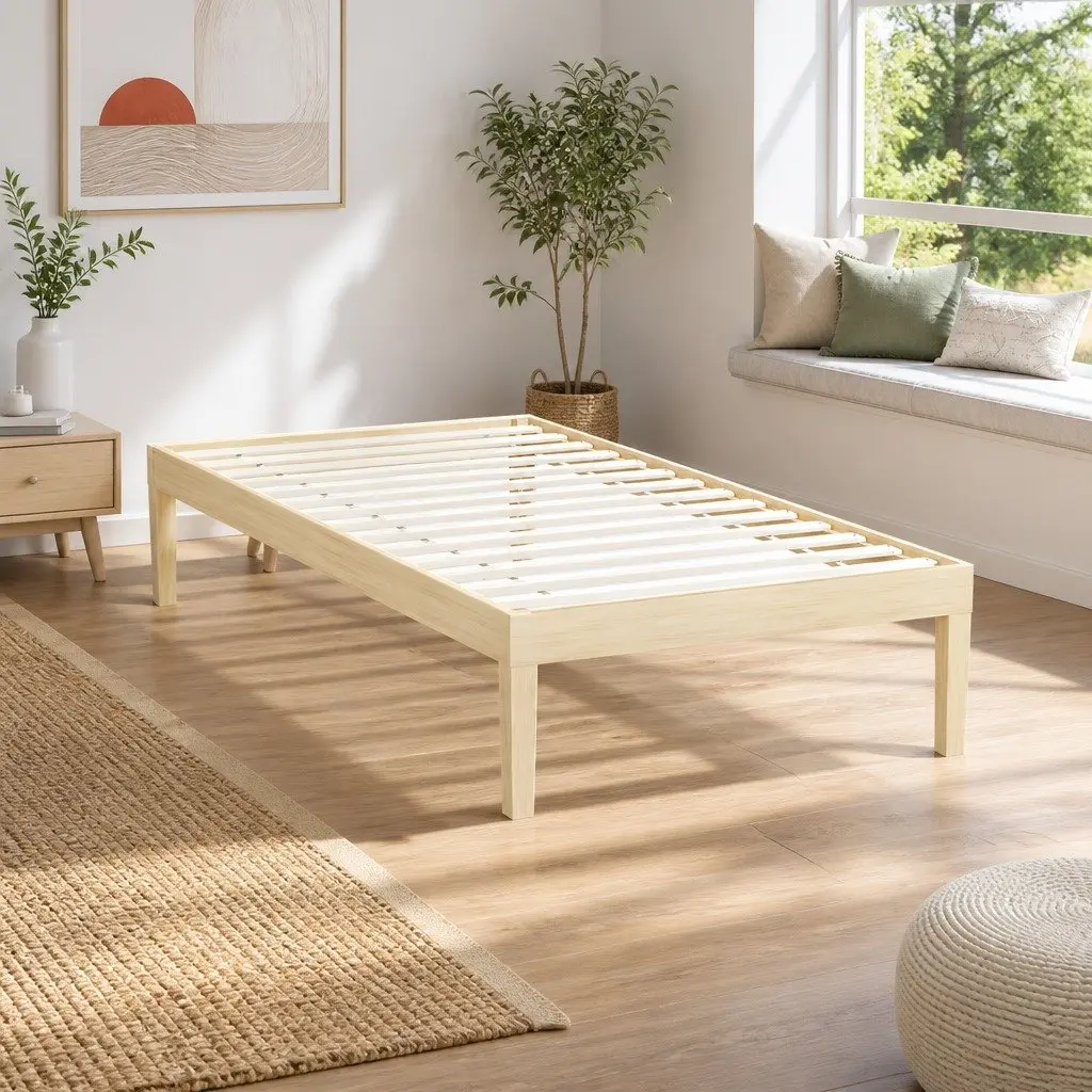 Single Bed Frame Wooden Base Pinewood Slatted Easy Assembly 190 x 96 x 36 cm