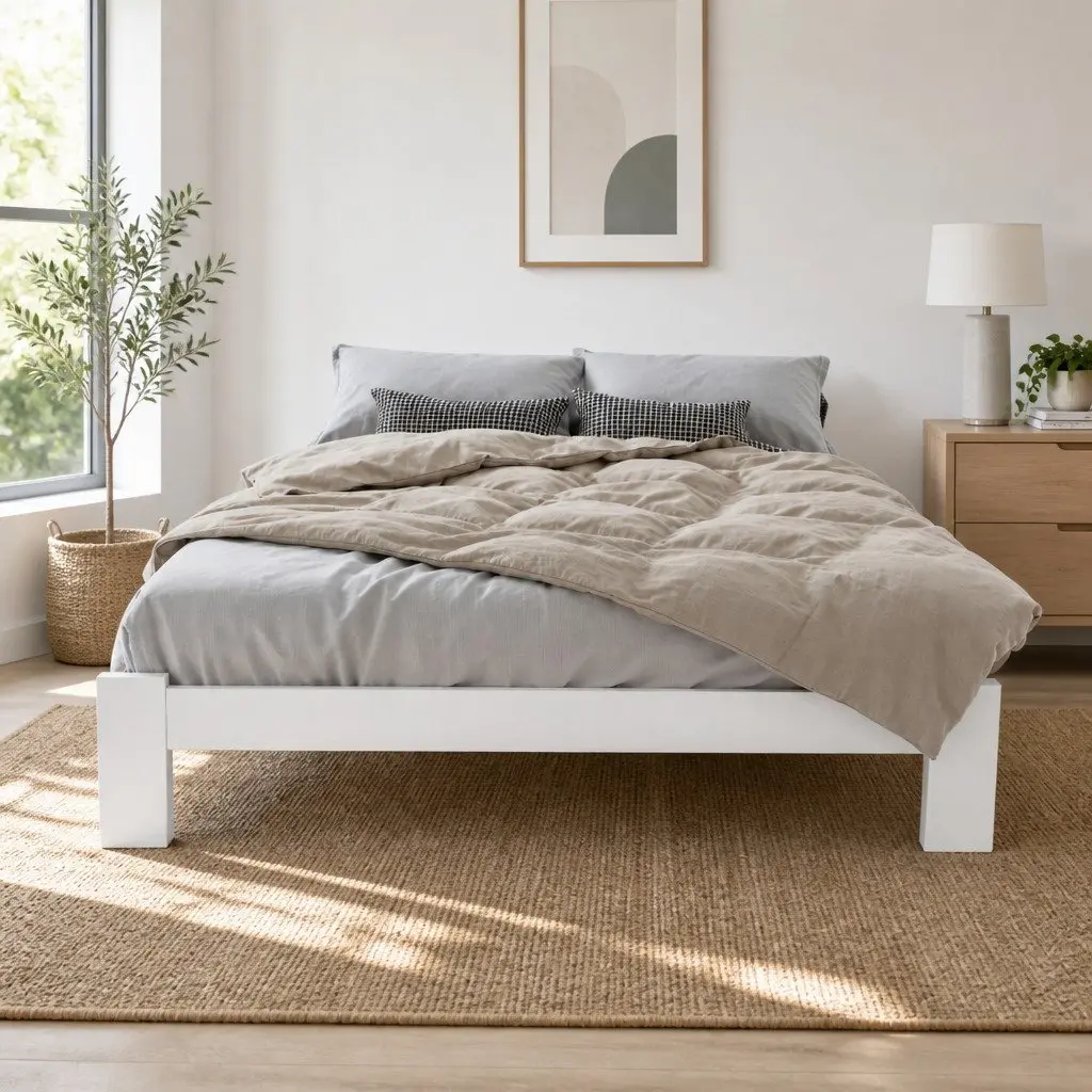 Double Bed Frame White Wooden Pine Bedroom Furniture with Under Bed Storage