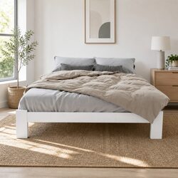 Double Bed Frame White Wooden Pine Bedroom Furniture with Under Bed Storage