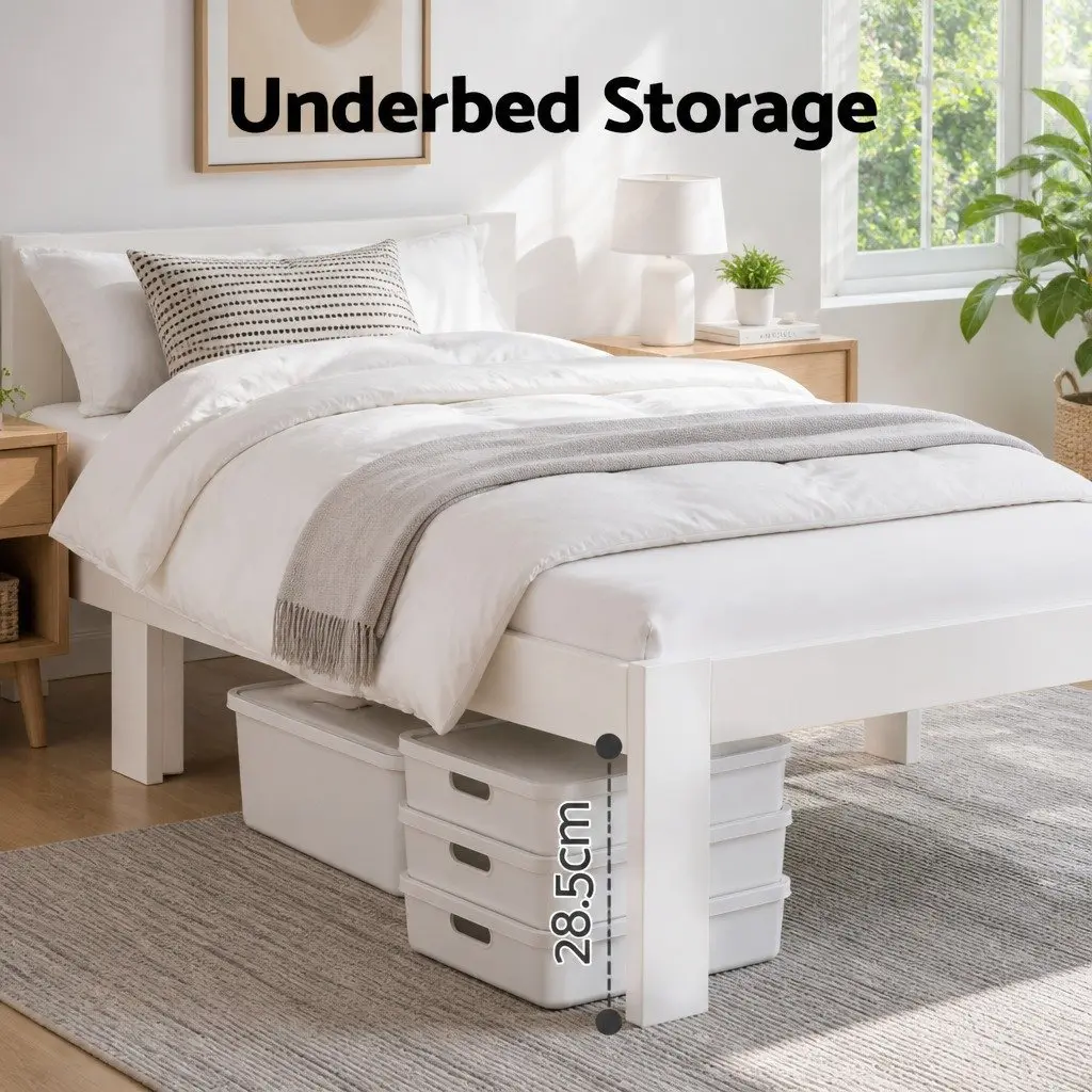 Double Bed Frame White Wooden Pine Bedroom Furniture with Under Bed Storage