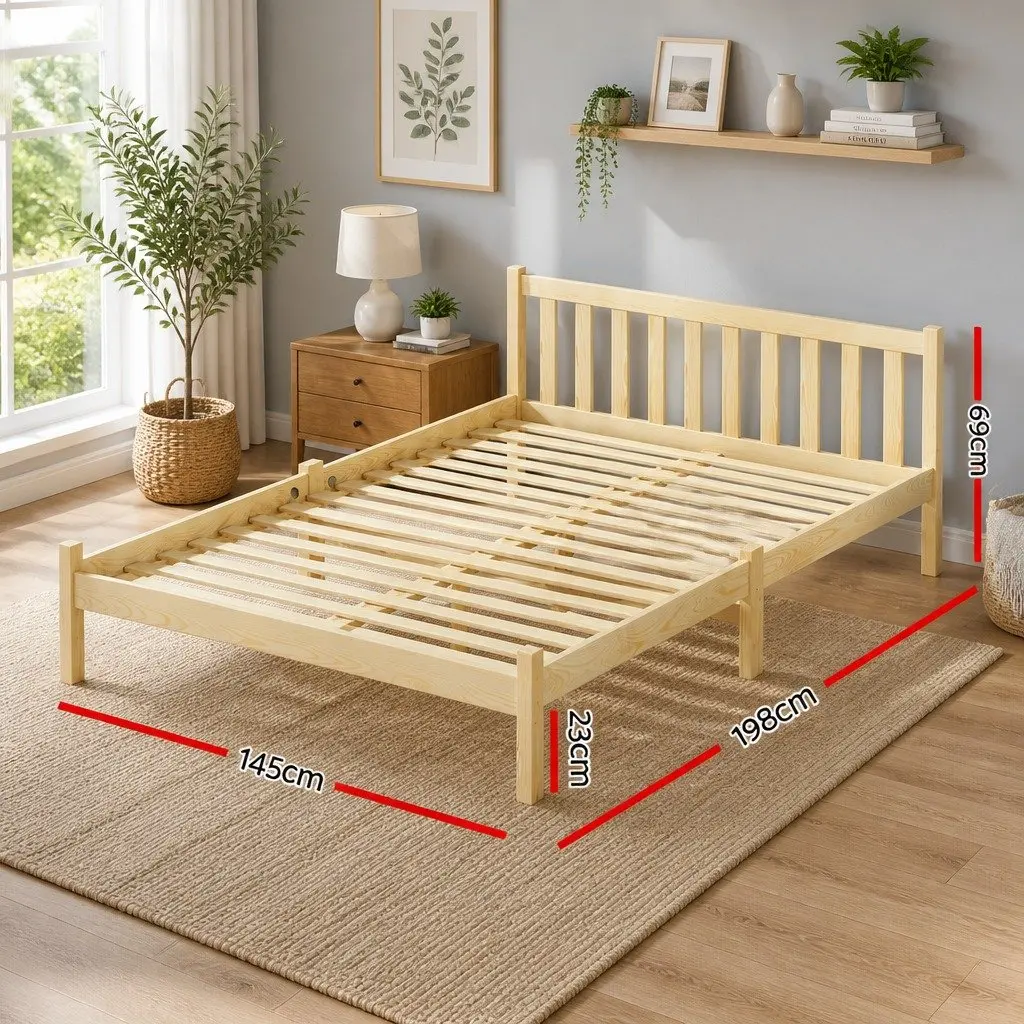Double Bed Frame Wooden Pine Oak Bedroom Furniture with Storage Space Sturdy