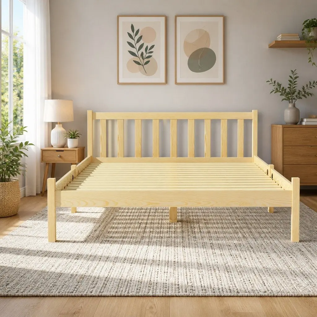 Double Bed Frame Wooden Pine Oak Bedroom Furniture with Storage Space Sturdy